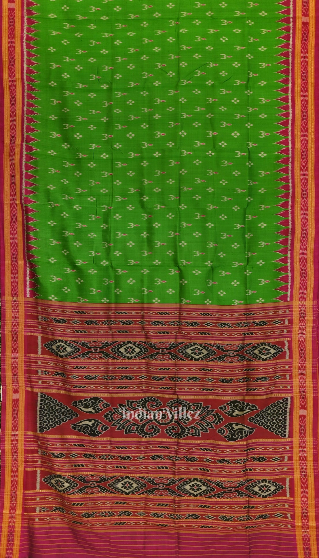 IndianVillèz Green Pink Mayur Chandrika Khandua Silk Saree
