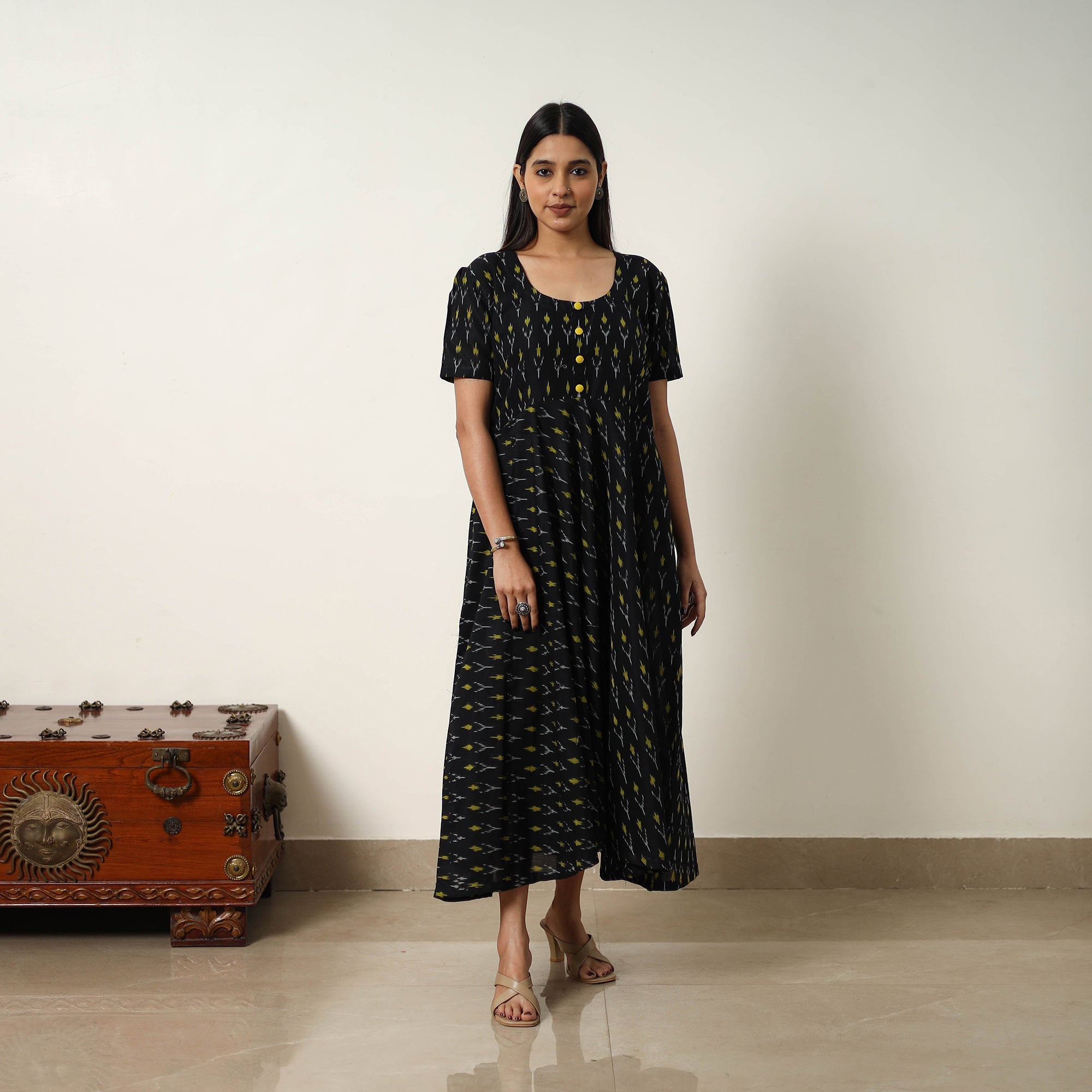 ITOKRI CASUALS Black - Mercerized Cotton Flared Pochampally Ikat Dress 12 - view 2