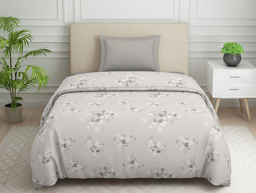 Spaces India Floral Grey Polycotton Quilt Single Harmony - By Welspun
