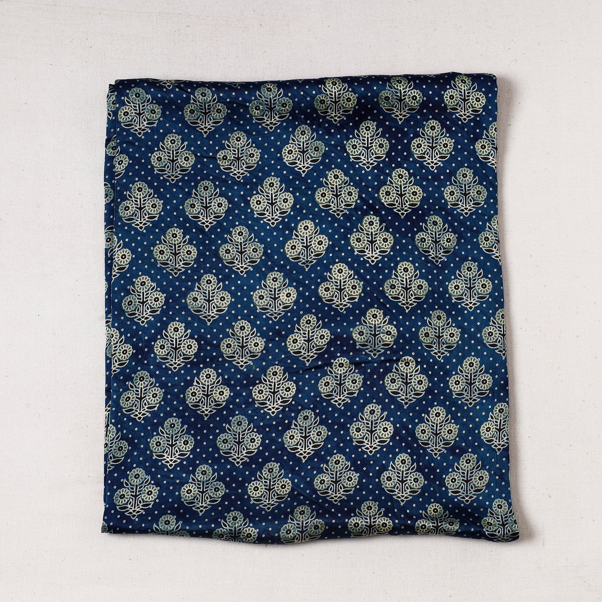 KACHCHH JI CHHAAP Blue - Ajrakh Block Printed Modal Silk Precut fabric - (0.7 meter)