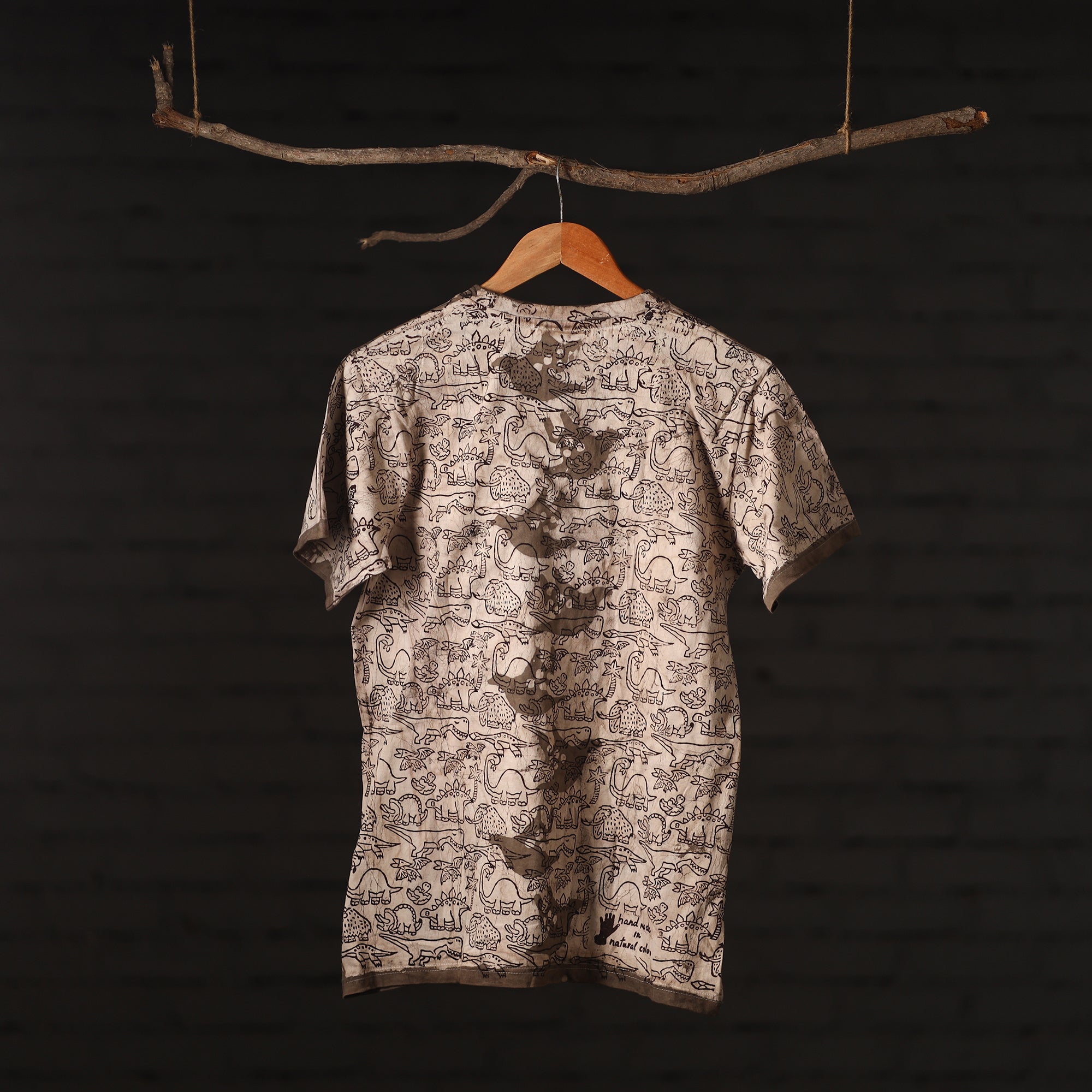BINDAAS UNLIMITED Beige - Brown - Bindaas Natural Dyed Art Block Print Round Neck T-shirt in Pure Cotton - view 4