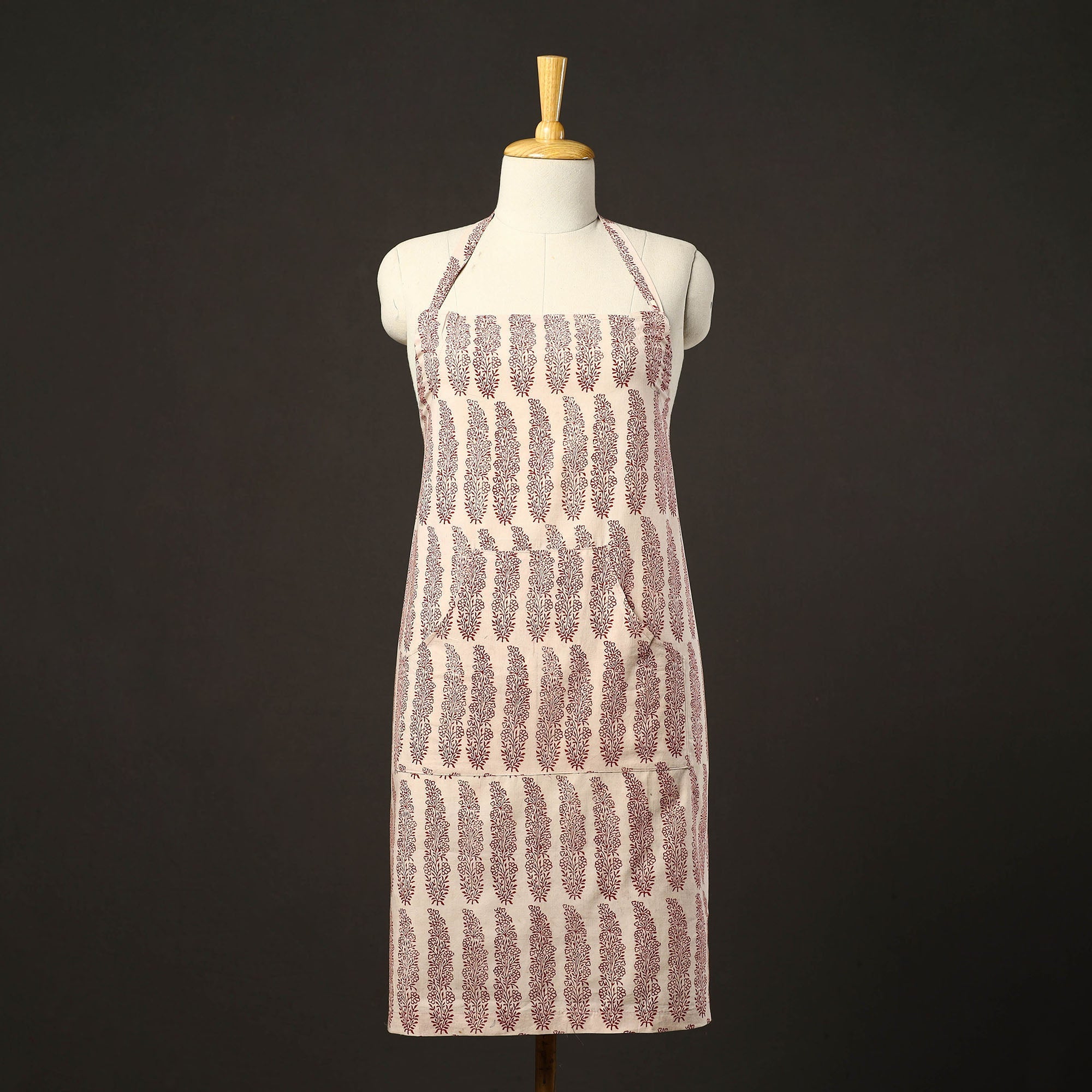 JALPARI Beige - Bagh Block Print Cotton Apron with Pocket 25