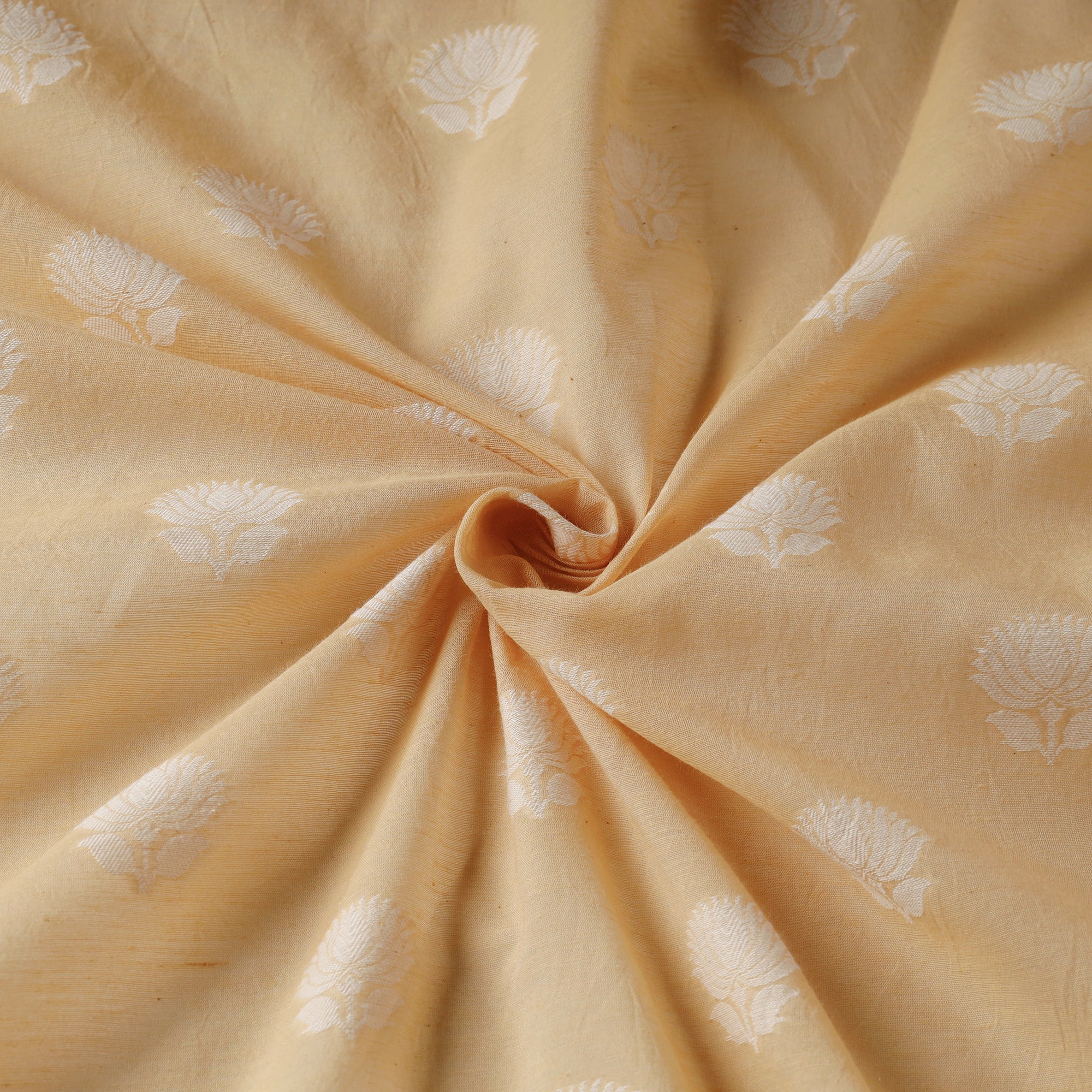 ITOKRI CRAFTS INITIATIVE Beige - Pure Handwoven Cutwork Buti Cotton Banarasi Fabric 09