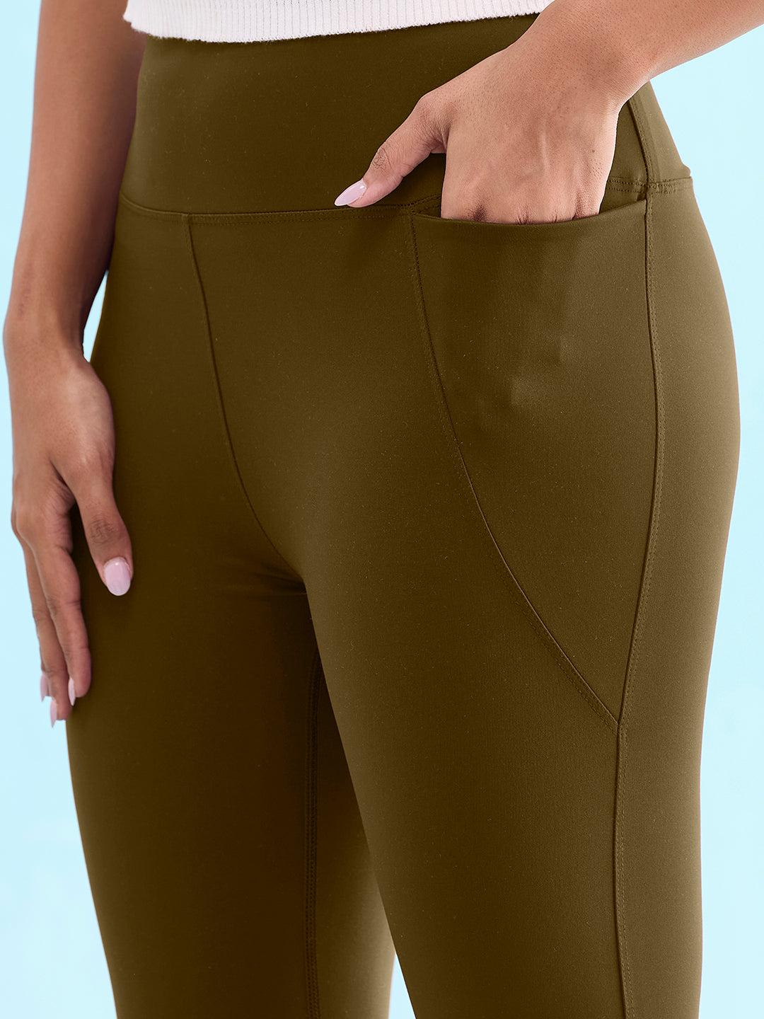 Go Colors Women Solid Olive Green High Rise Training Capri - view 4