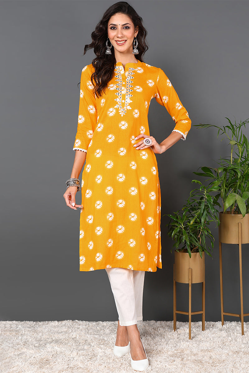 Ahika Plus Size Yellow Cotton Embroidered Ethnic Motifs Straight Kurta VCK9567