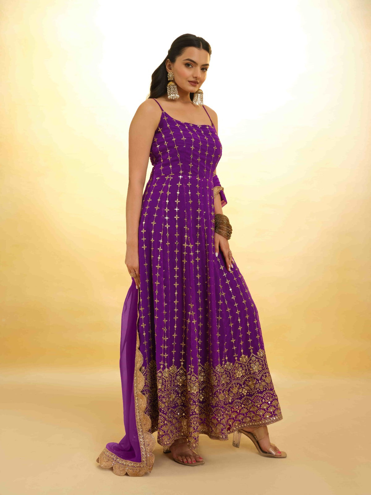 ClothsVilla Purple Georgette Dress with Embroidery & Sequins – Ready to Wear - view 5