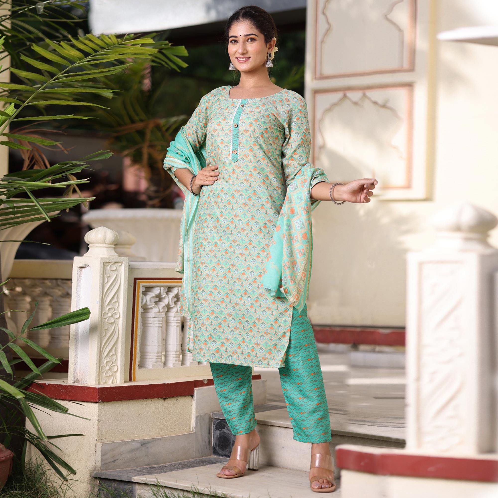 BlackTree green-floral-printed-pure-cotton-suit-1 - view 2