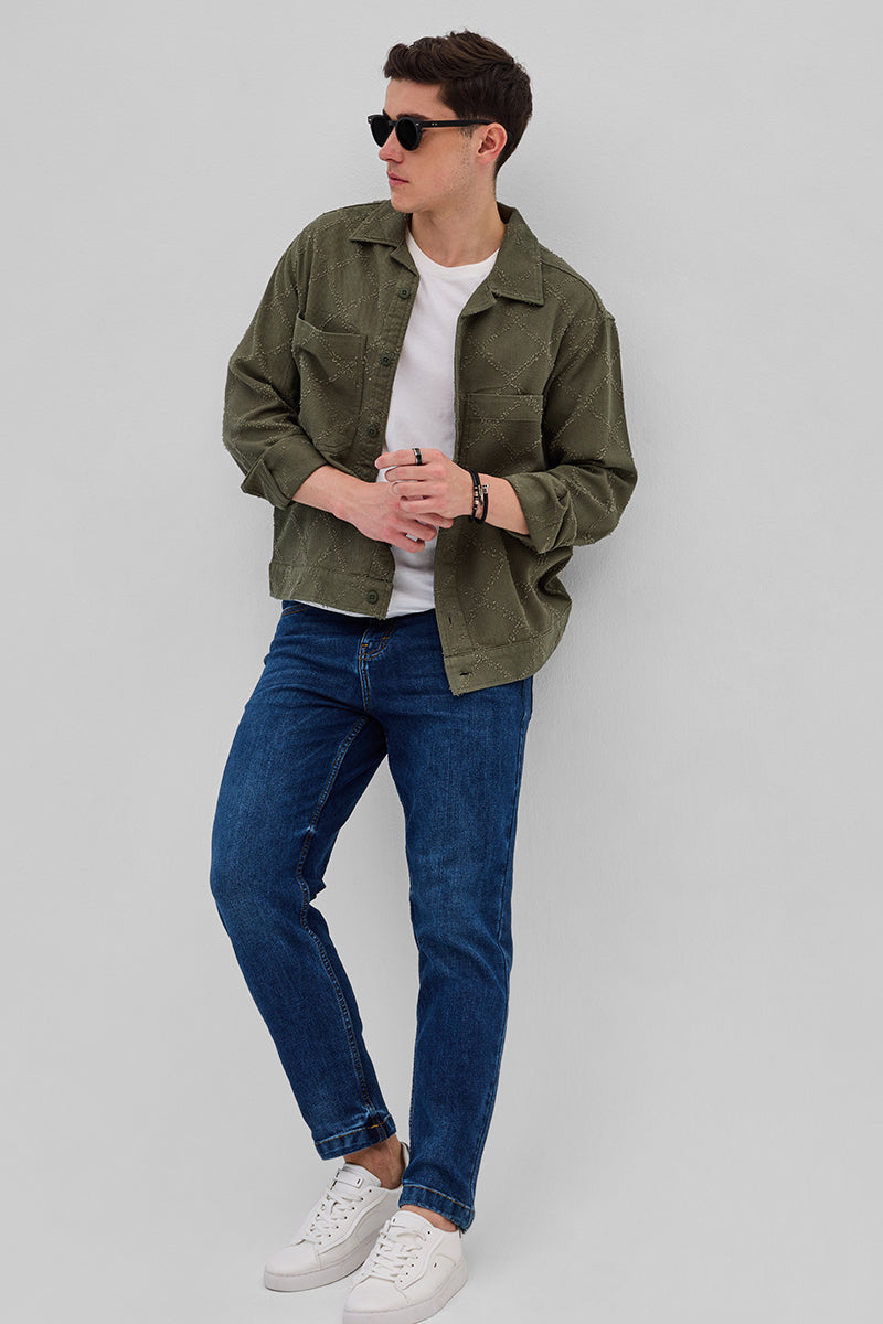 SNITCH Olive Geometric Overshirt - view 3