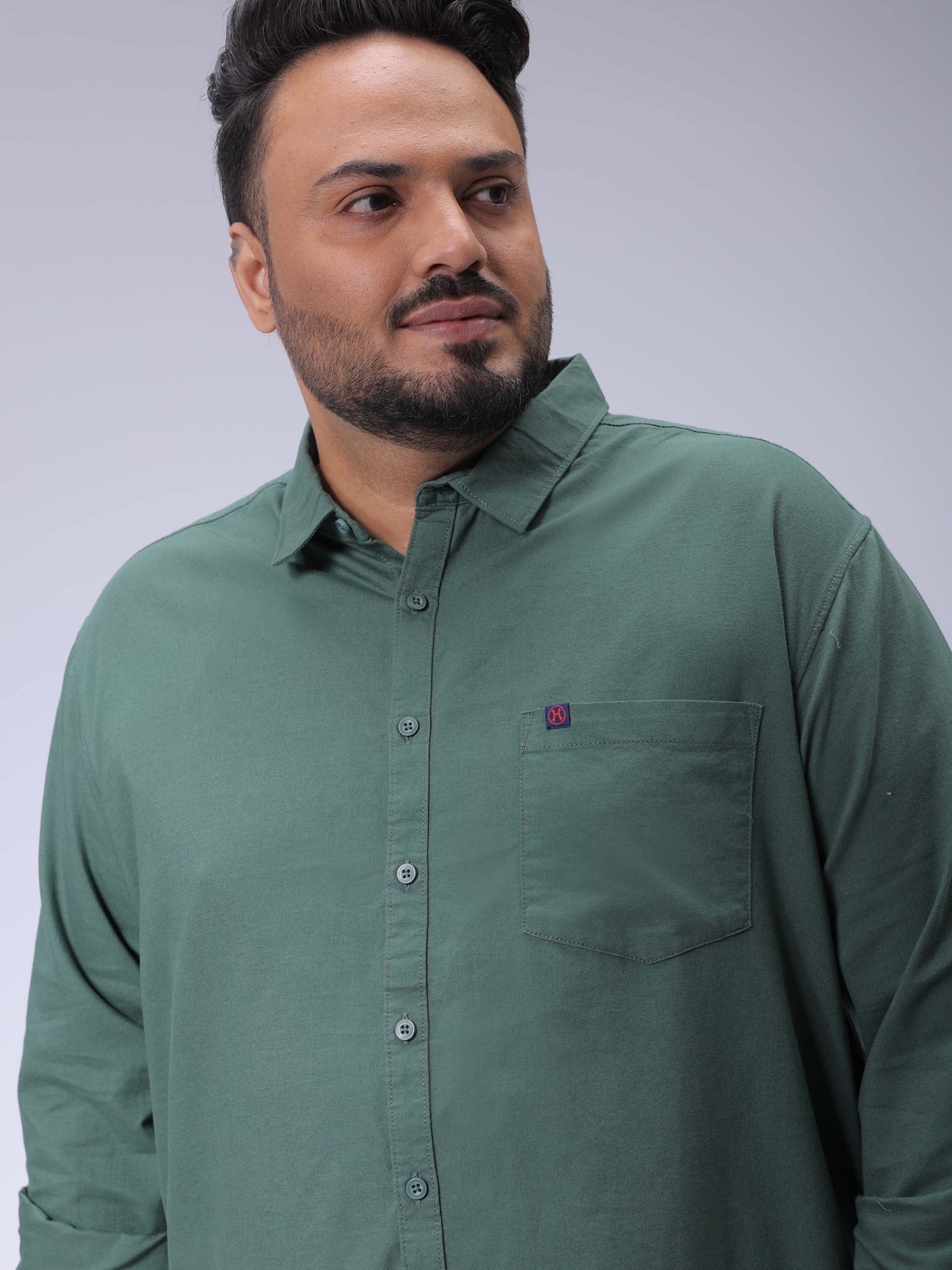HARDSODA Men's Plus Size Green Regular Fit Solid Casual Shirt