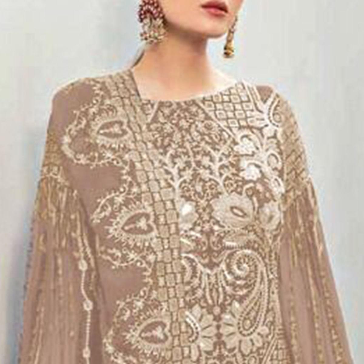 Peachmode Brown Partywear Embroidered Georgette Pakistani Suit - view 2