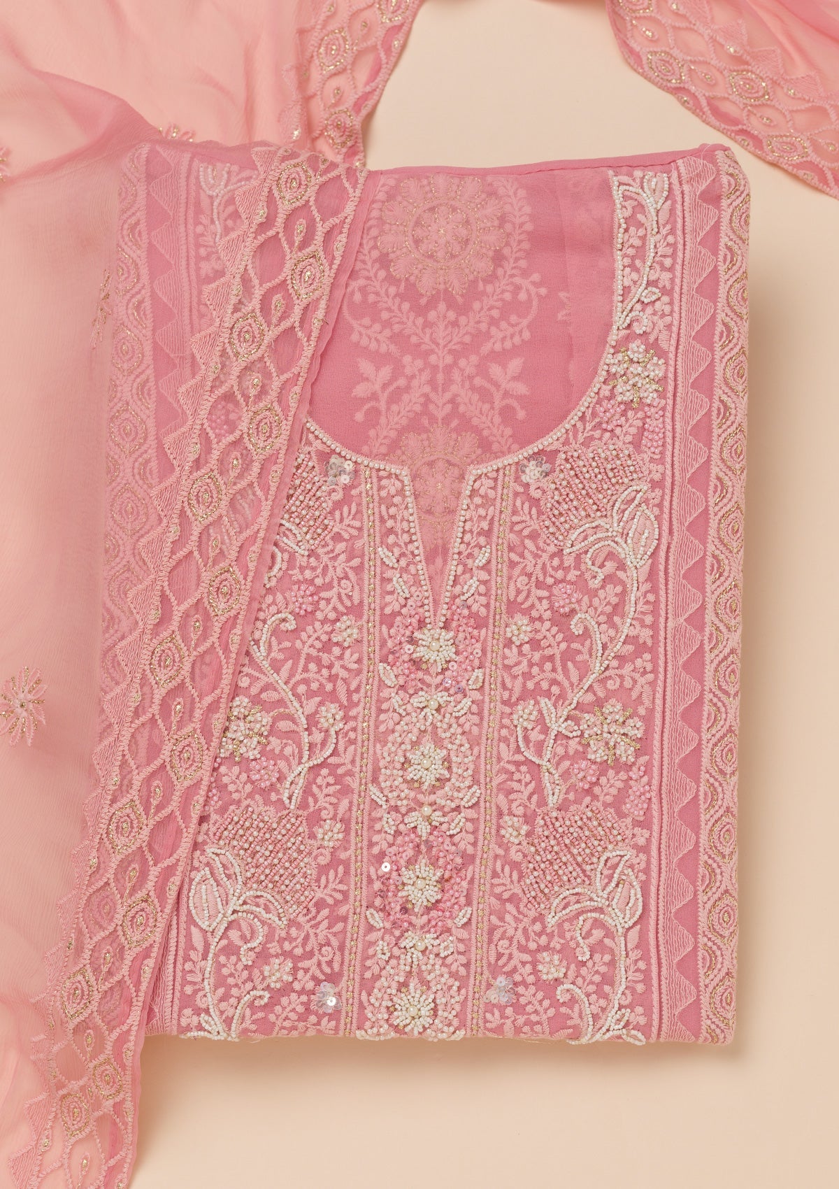 Koskii Pink Chikankari Georgette Unstitched Salwar Suit - view 6