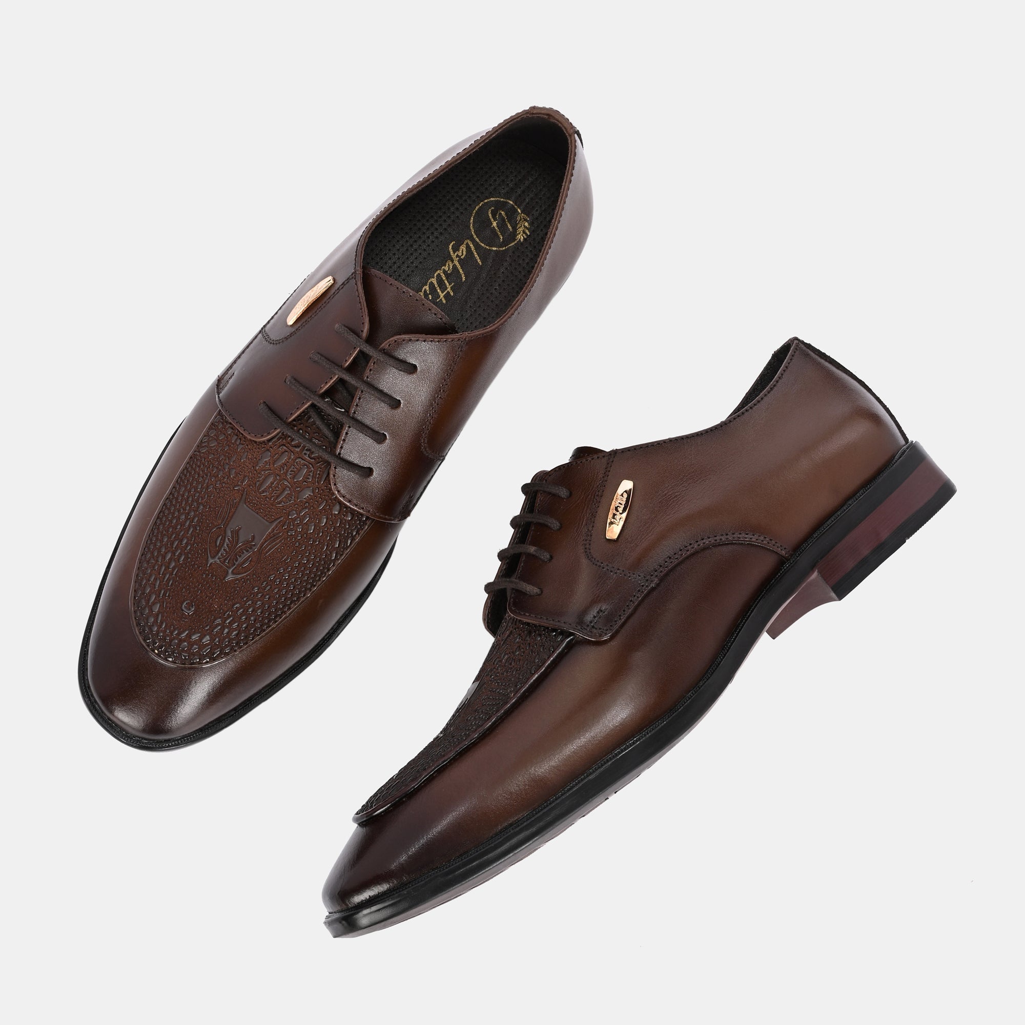 Hand Engraved Lace-Up Shoes by Lafattio – Brown - view 2