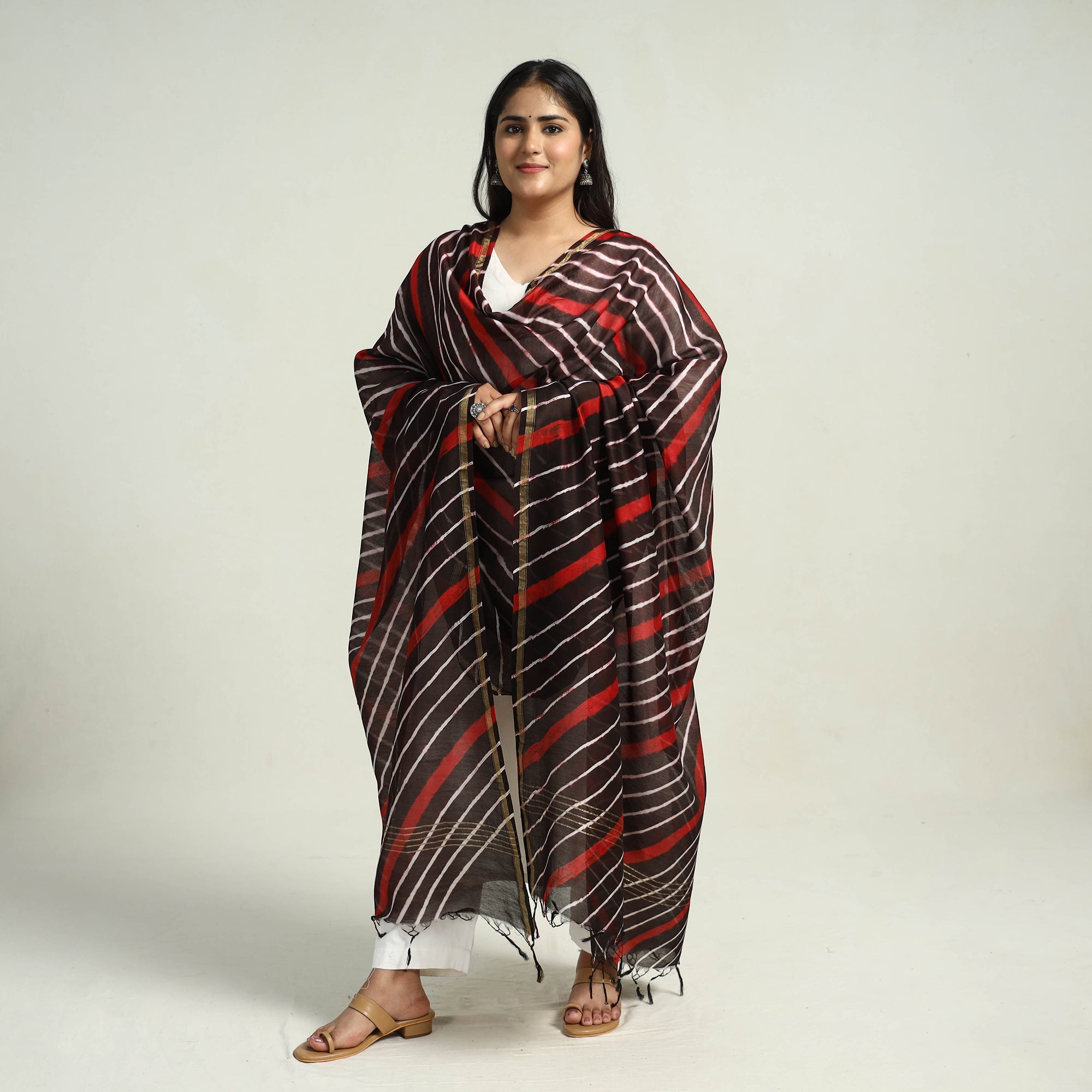 LEHARIYA BY BADSHAH MIYAN Black - Traditional Tie & Dye Chanderi Silk Leheriya Dupatta 40