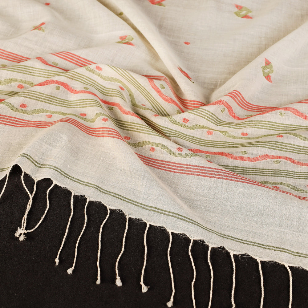 PARAMPARIK KARIGAR EXHIBITION ARTISANS Beige - Dhakai Muslin Jamdani Handwoven Pure Cotton Stole - view 2