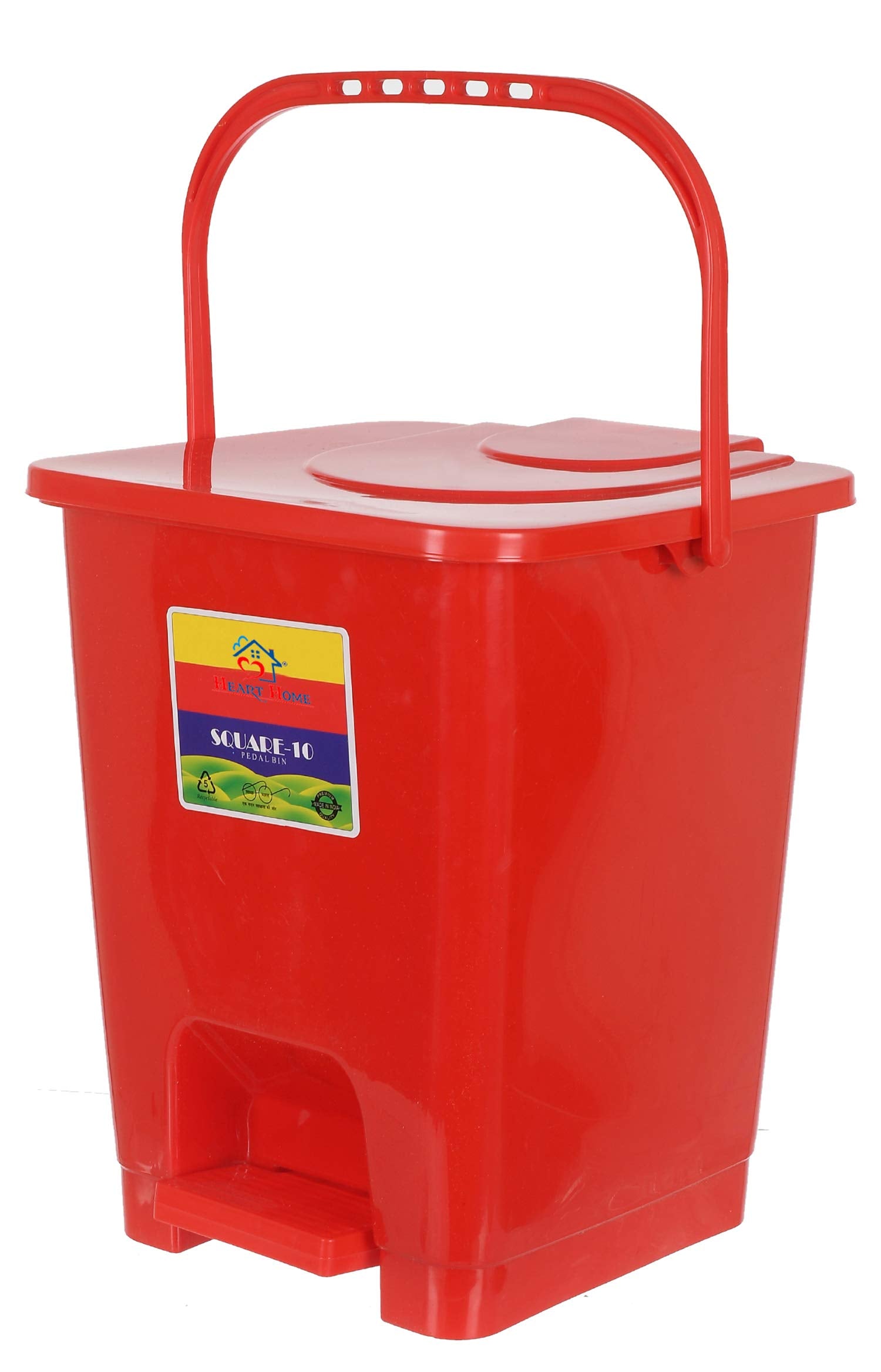 Heart Home Square Premium Plastic Pedal Dustbin with Lid for Home/Kitchen/Office 10 Ltr (Red)