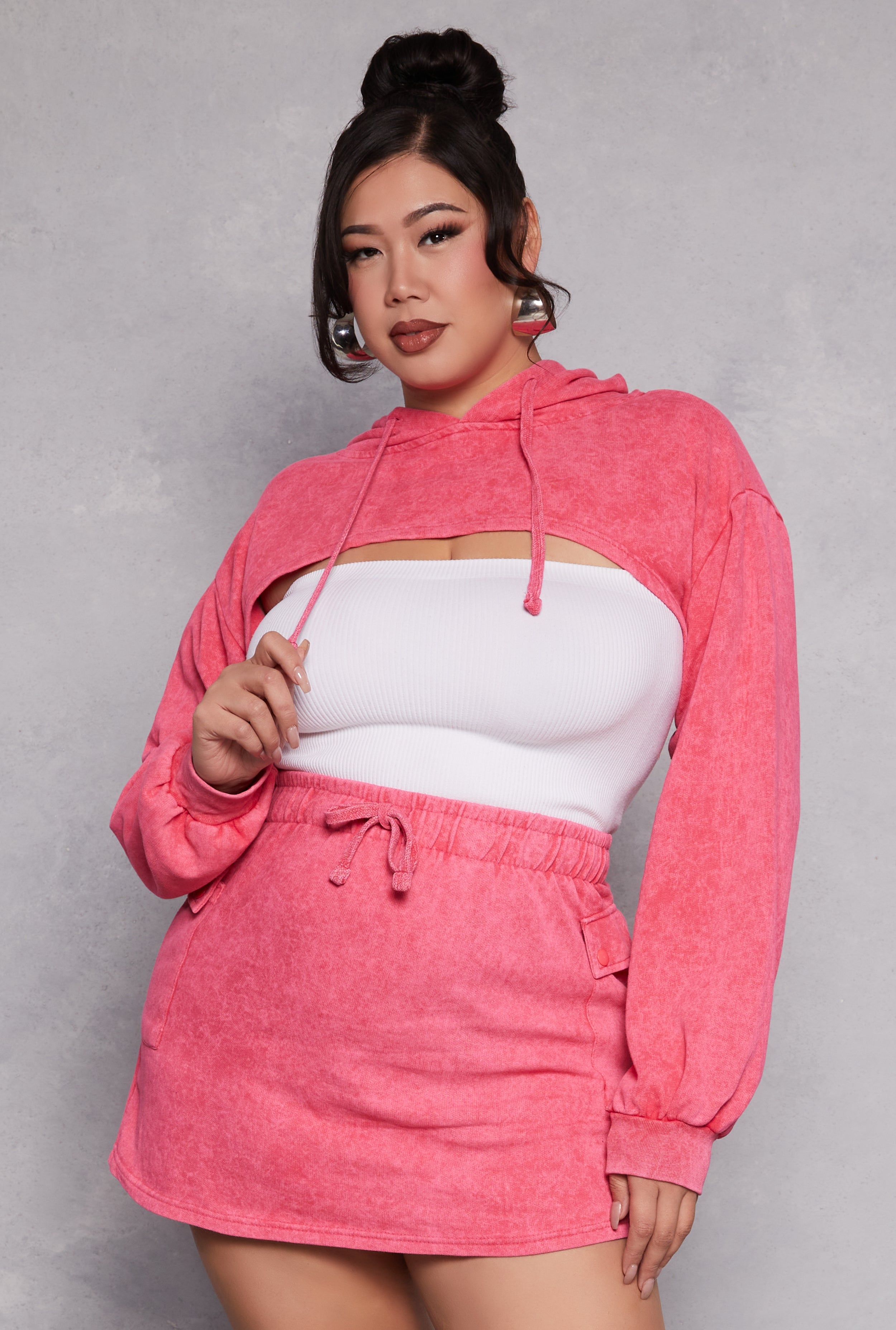 Rainbow Shops Plus Size Acid Wash Hooded Shrug