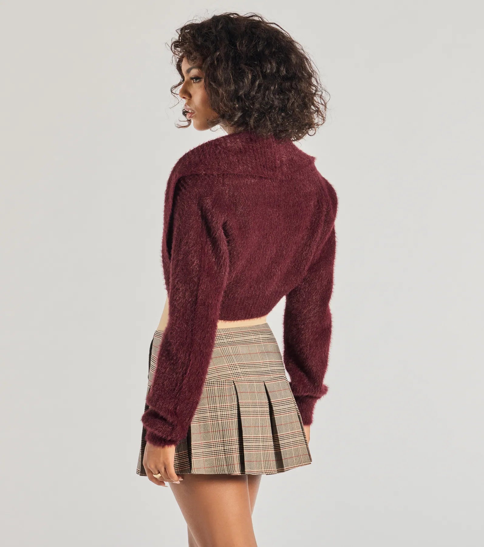 Windsor Luxe Muse Eyelash Knit Bolero – WINE - view 2