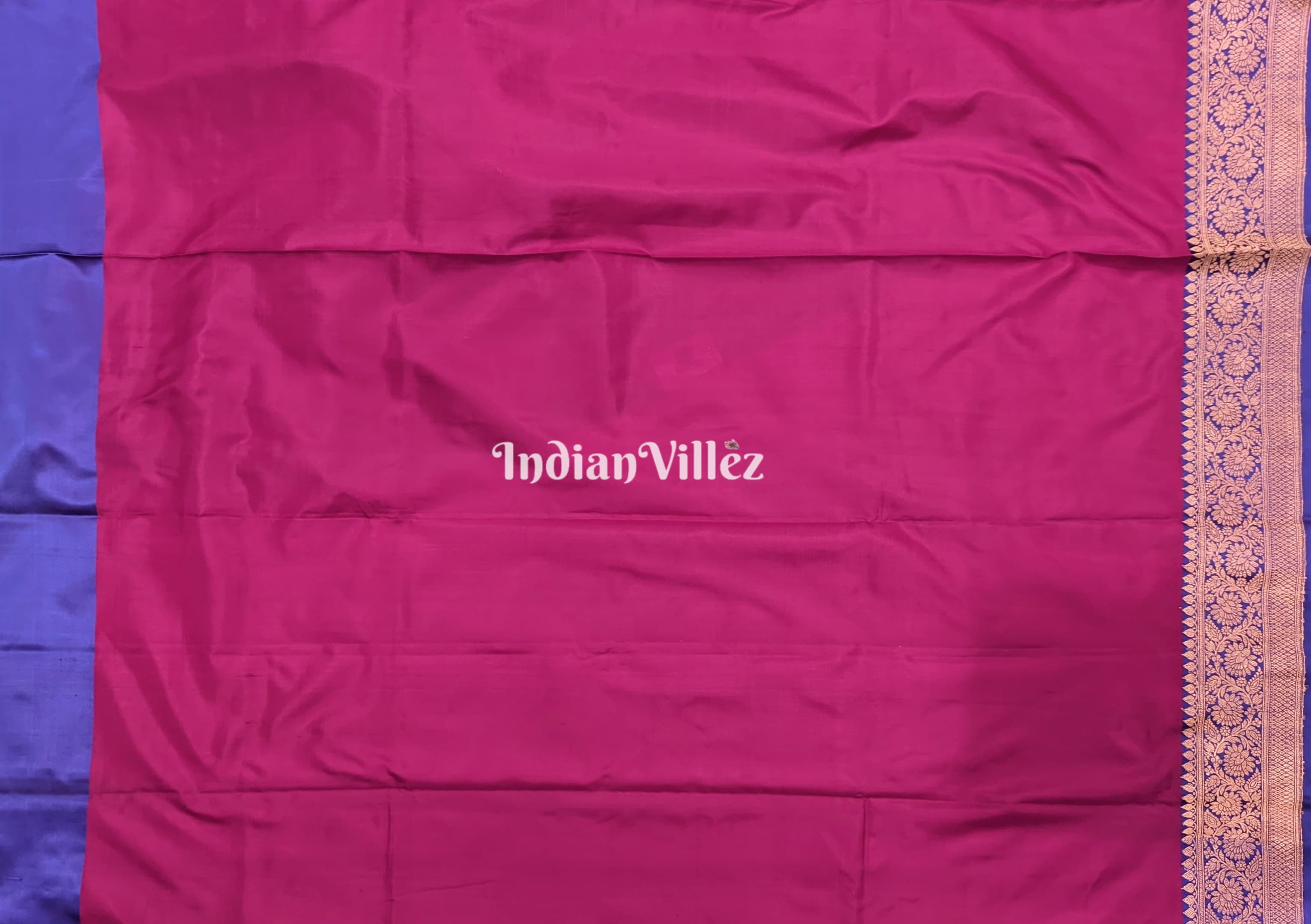 IndianVillèz Maroon Blue with Flower Motif Banarasi Katan Silk Saree - view 4