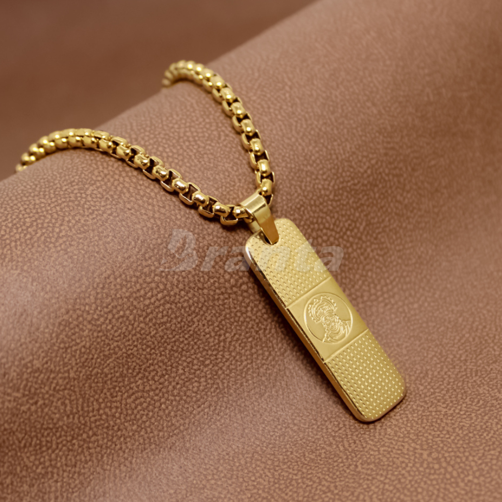 Branta Hanuman Pendant With Dotted Pattern Gold Stainless Steel Necklace Chain For Men (24 Inch) - view 5