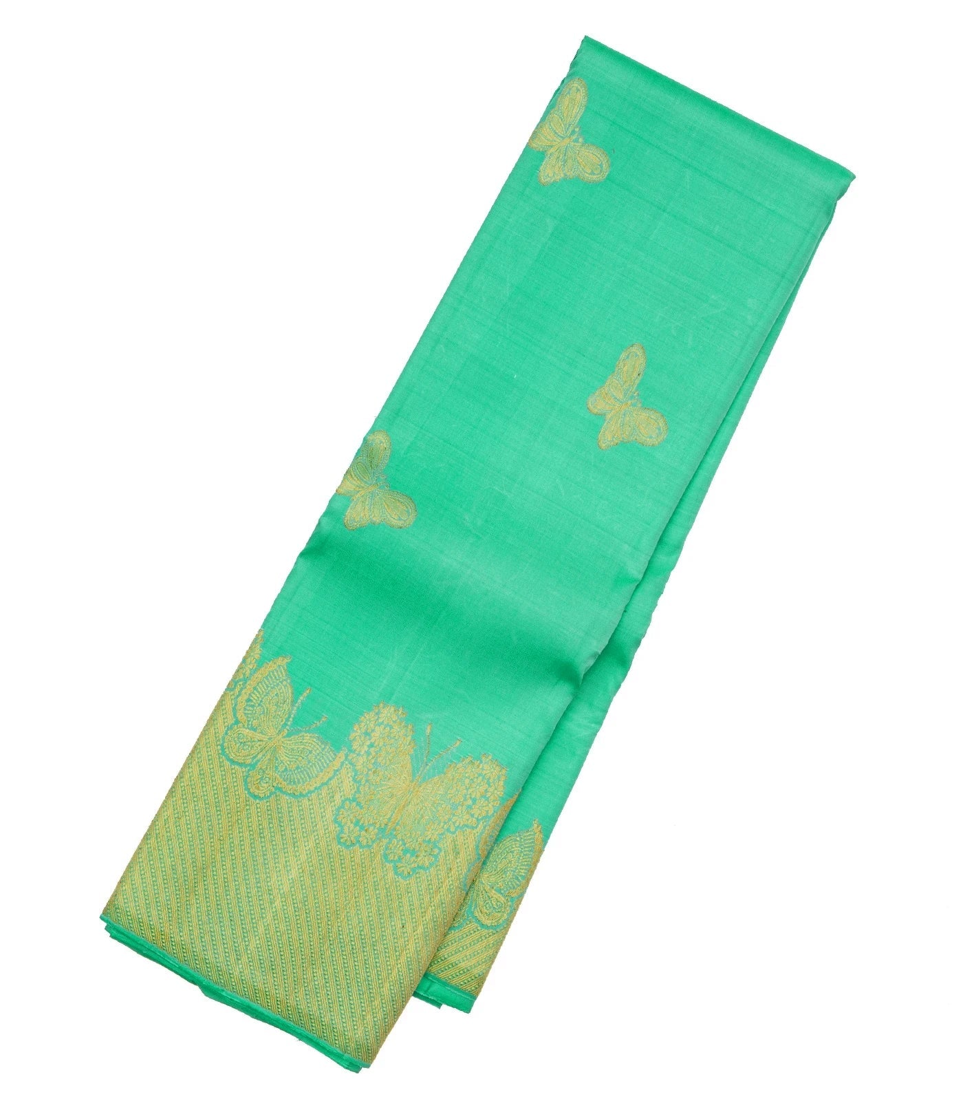 RmKV Aquamarine Handloom Kanchipuram Silk Saree With Butterfly Buttas