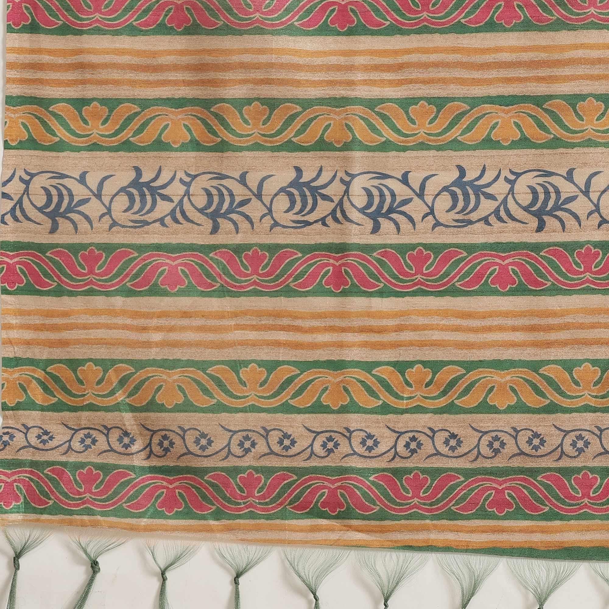 Peachmode Exceptional Beige-Multi Colored Casual Wear Floral Printed Silk Blend Saree With Tassels - view 4