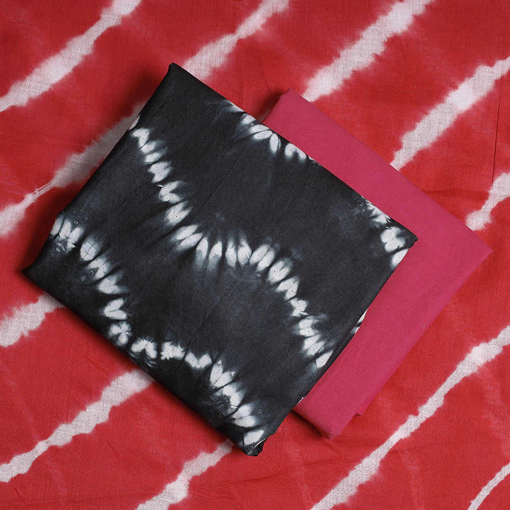 ARTISAN HAND BLOCK PRINTS Black - 3pc Shibori Tie-Dye Cotton Suit Material Set - view 2