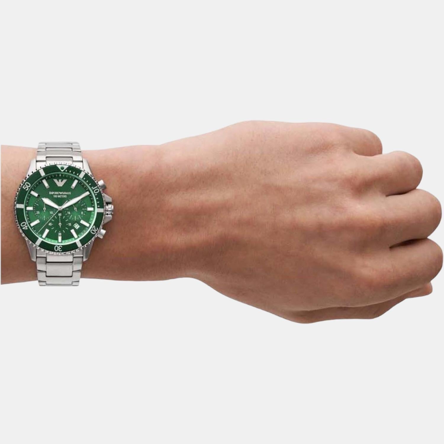 Emporio Armani Helios (World Explorer) Men Quartz Green Dial Chronograph Stainless Steel Watch AR11500 - view 8