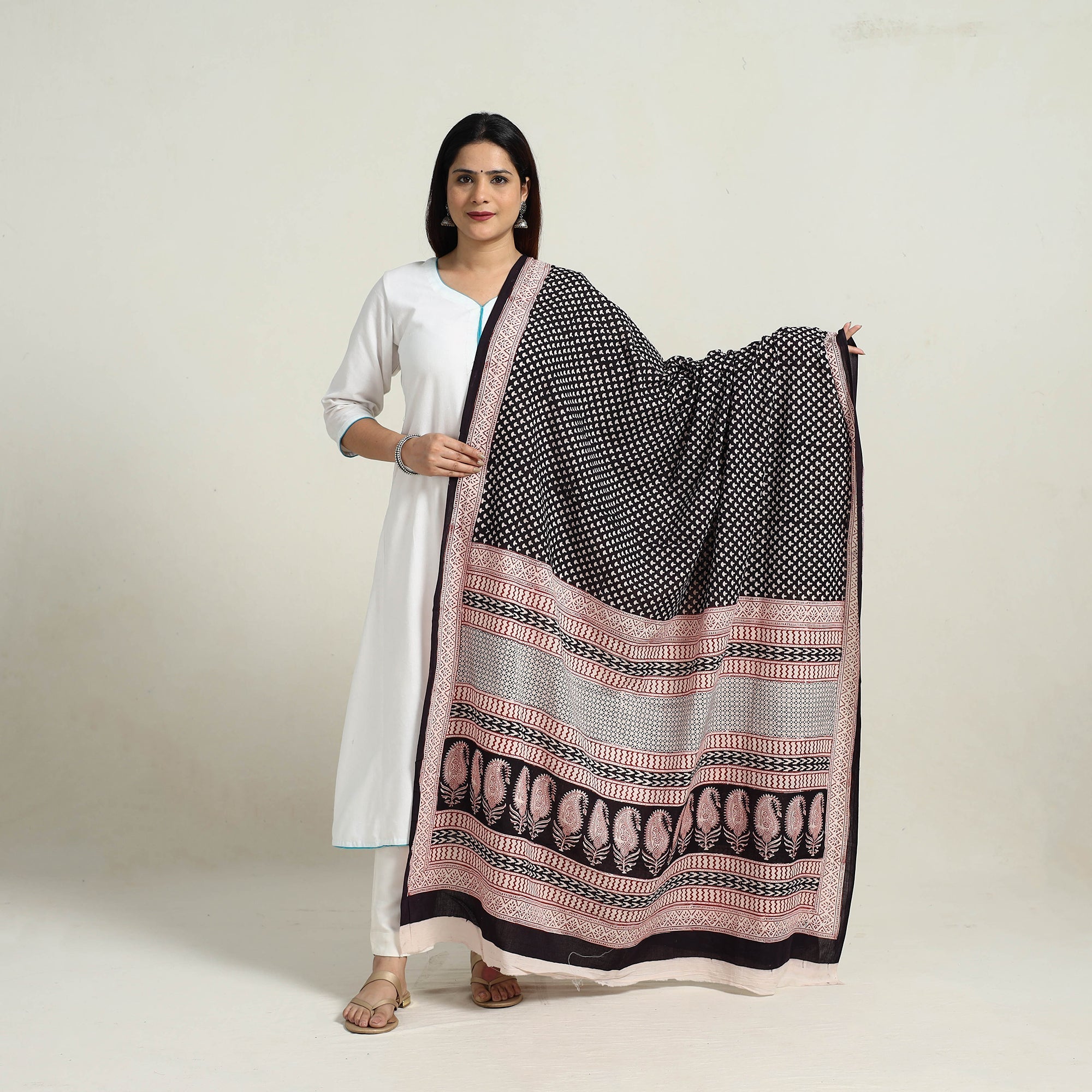 BAGH PRINTS BY MOHAMMED RAFIK KHATRI Black - Natural Dyed Hand Block Print Cotton Bagh Dupatta 02