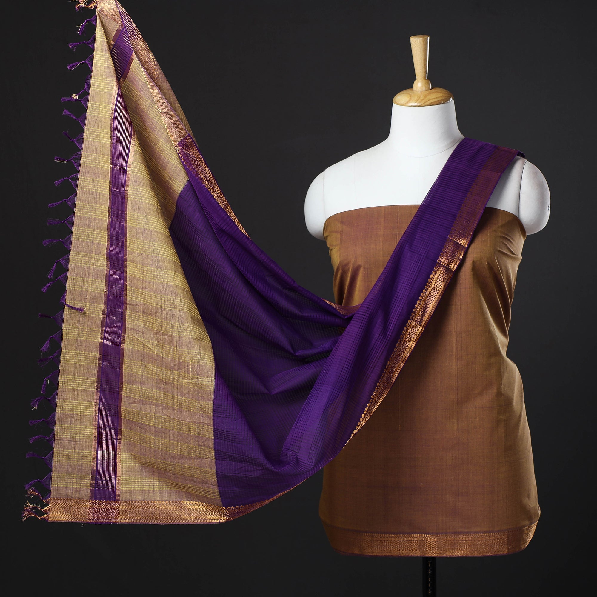 SOUTH KARGHA Brown - 3pc Handloom Cotton Mangalagiri Dress Material 13