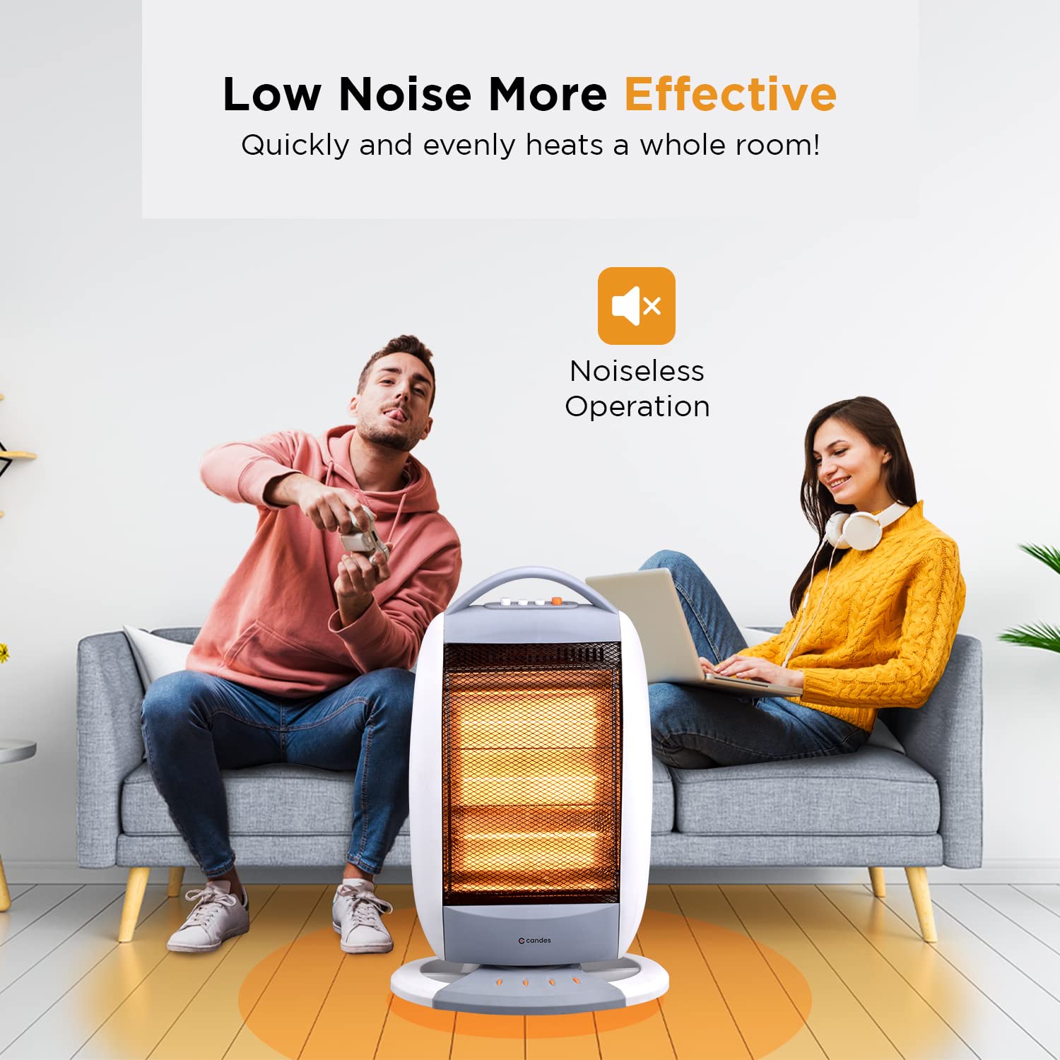 Candes New Infra3 1200 Watt Noiseless Portable Halogen Room Heater with Auto Moving Feature upto 180 degree ABS Body 3 Stage Heating Controller Overhe - view 3