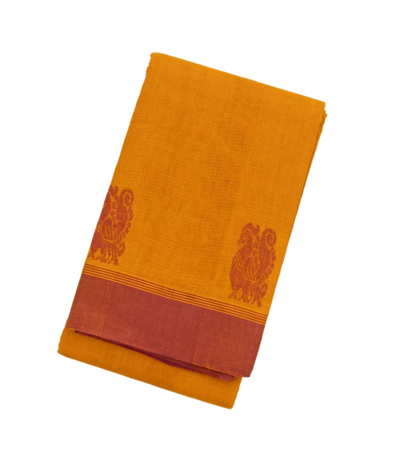 RmKV Turmeric Yellow Handloom Rasipuram Cotton Saree With Annam Motifs