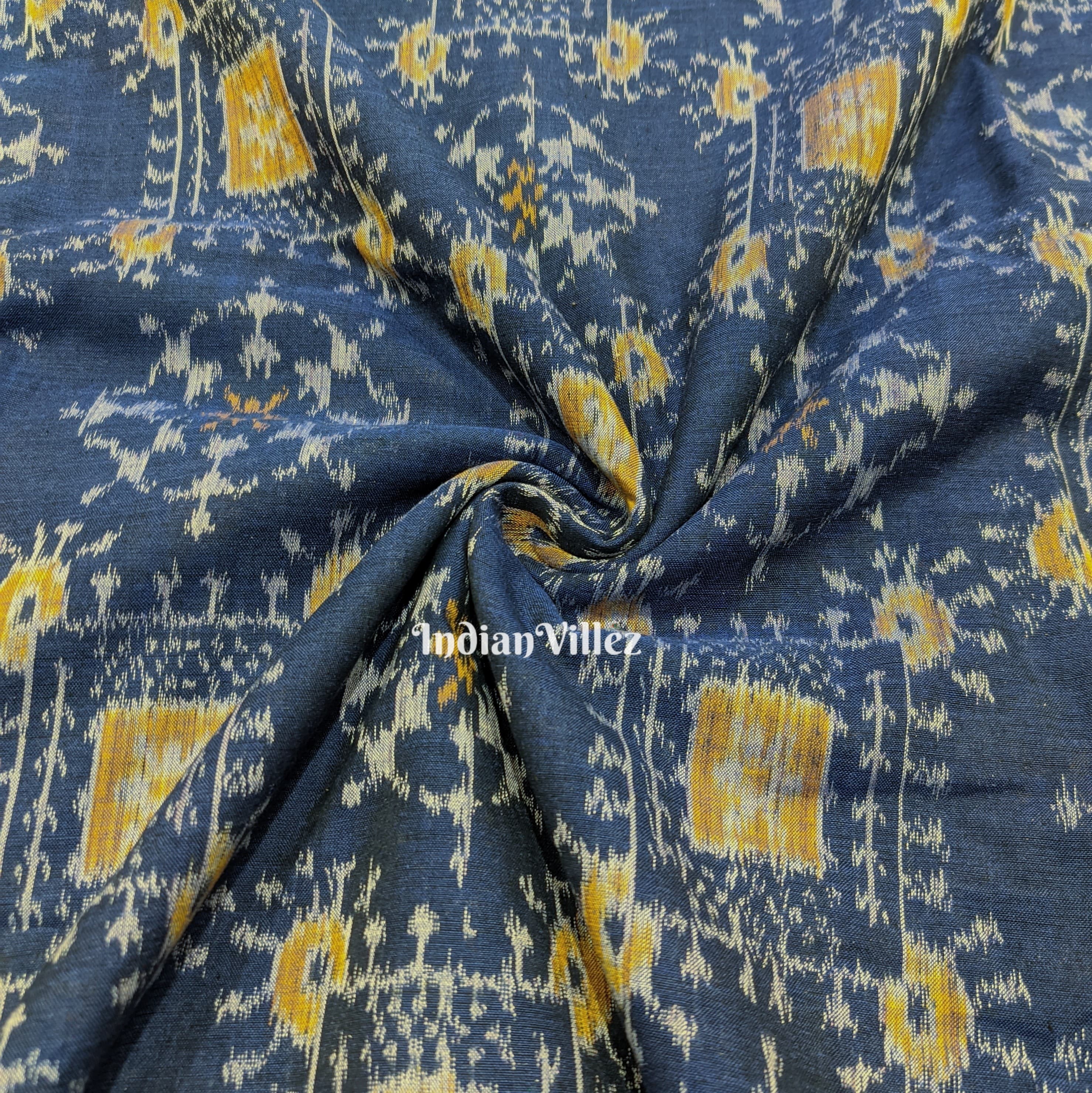IndianVillèz Blue Tribal Jhoti Design Sambalpuri Ikat Cotton Fabric