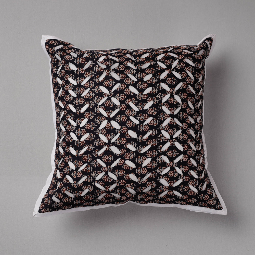 SHADES OF MARUDHARA Black - Cutwork Cotton Applique Cushion Cover (16 x 16 in)