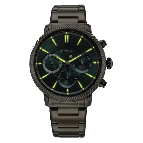 Titan Stellar Quartz Multifunction Green Dial Stainless Steel Strap Watch for Men 44mm NS10012QM01 - view 2