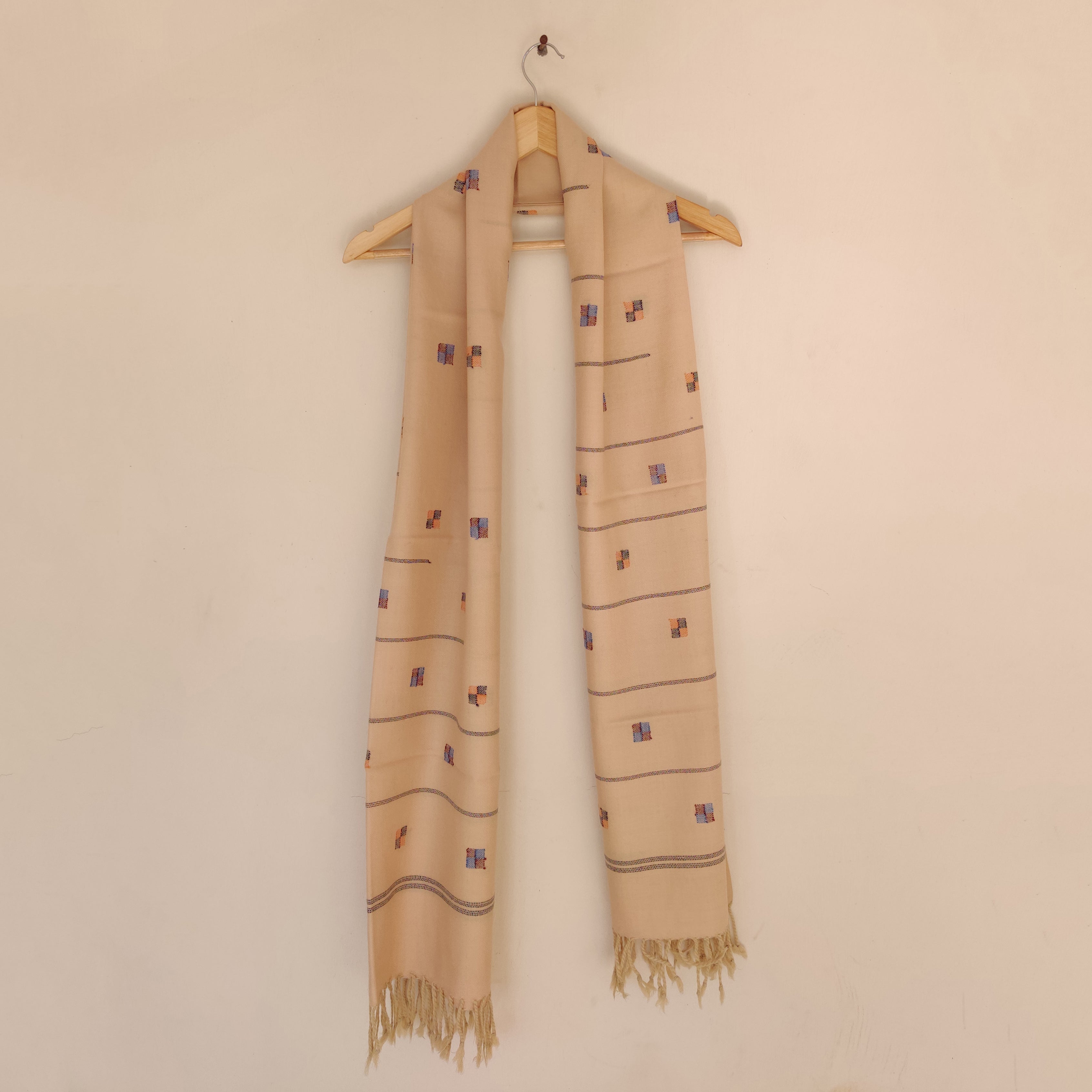 CHARKHA Beige - Cream Handwoven Merino Wool Stole
