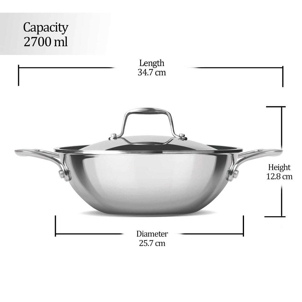 Triply Stainless Steel Kadhai with Lid (Milton Procook) - view 9