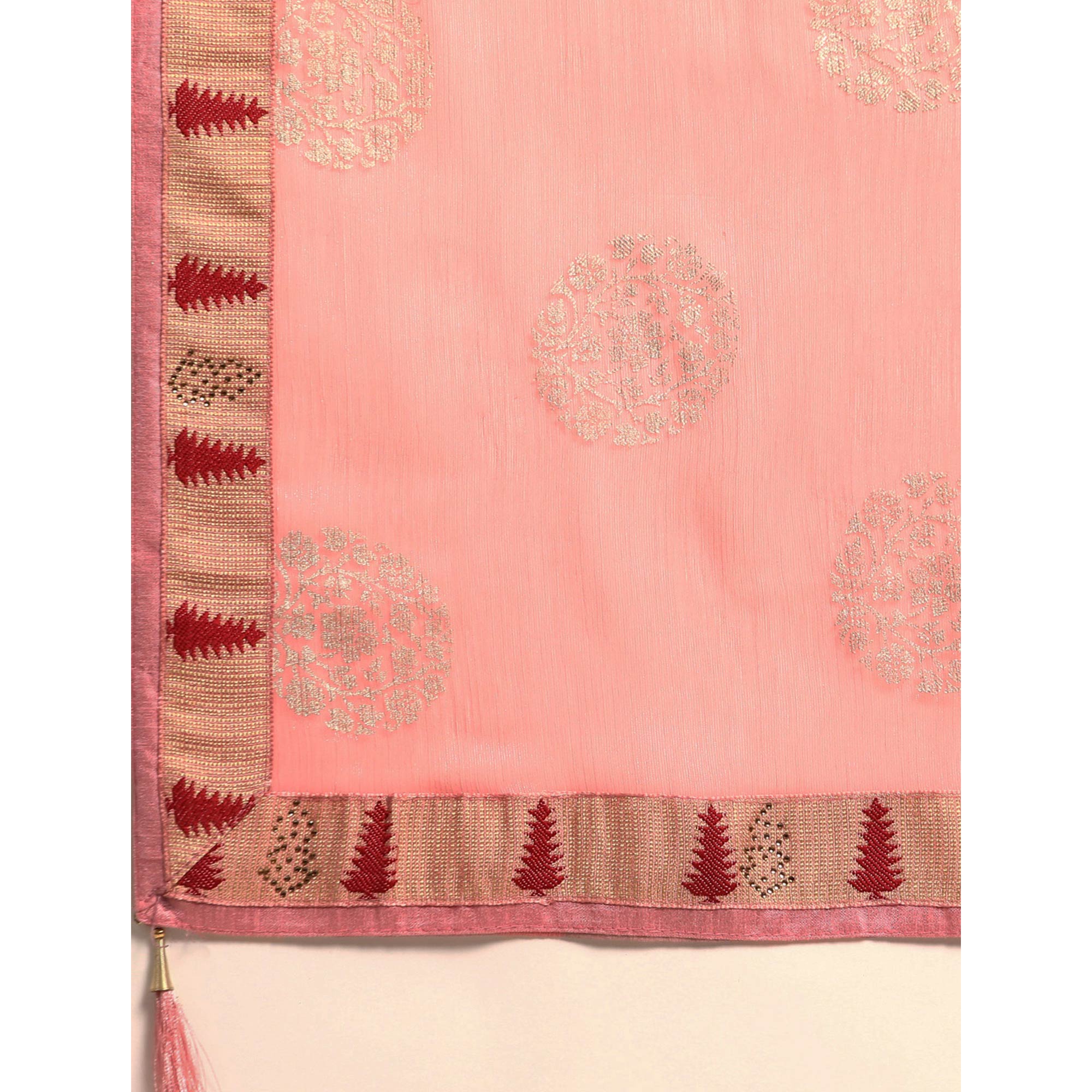 Peachmode Light Pink Foil Printed With Swarovski Chiffon Saree - view 6