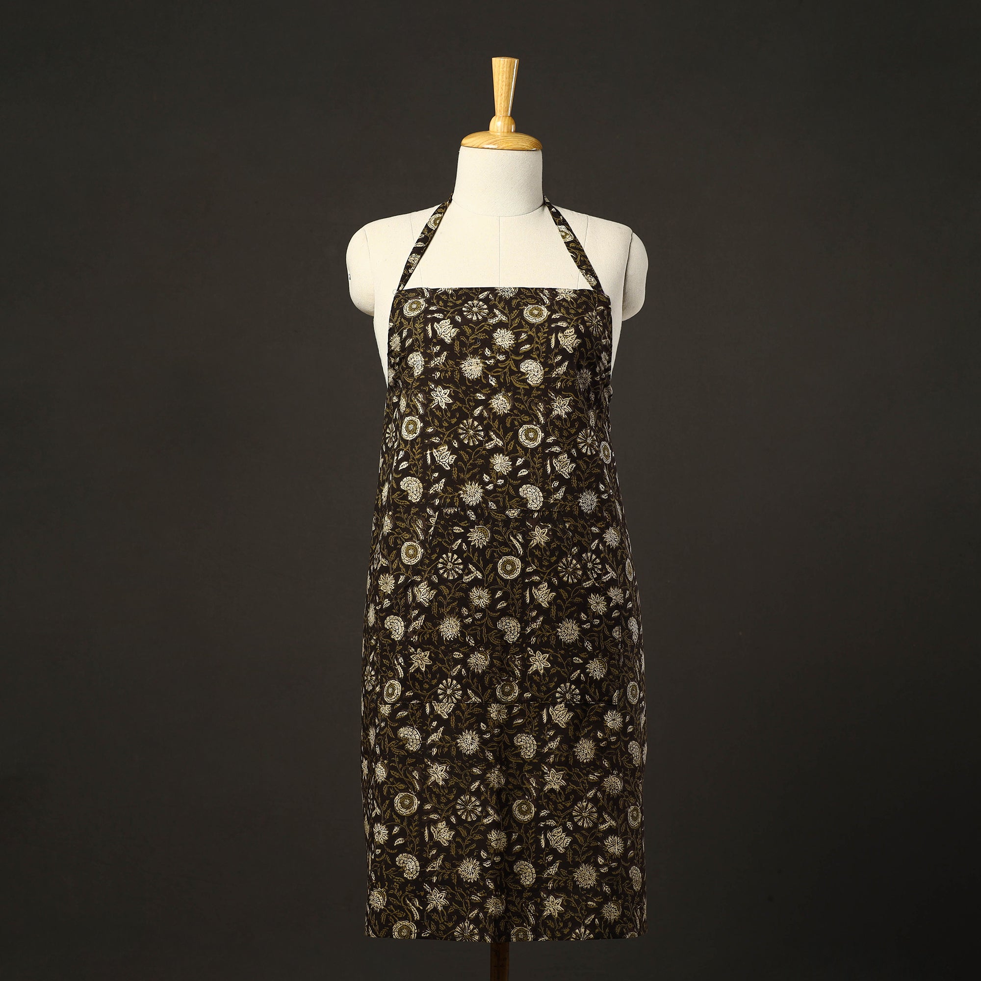 JALPARI Black - Bagru Block Print Cotton Apron with Pocket 13