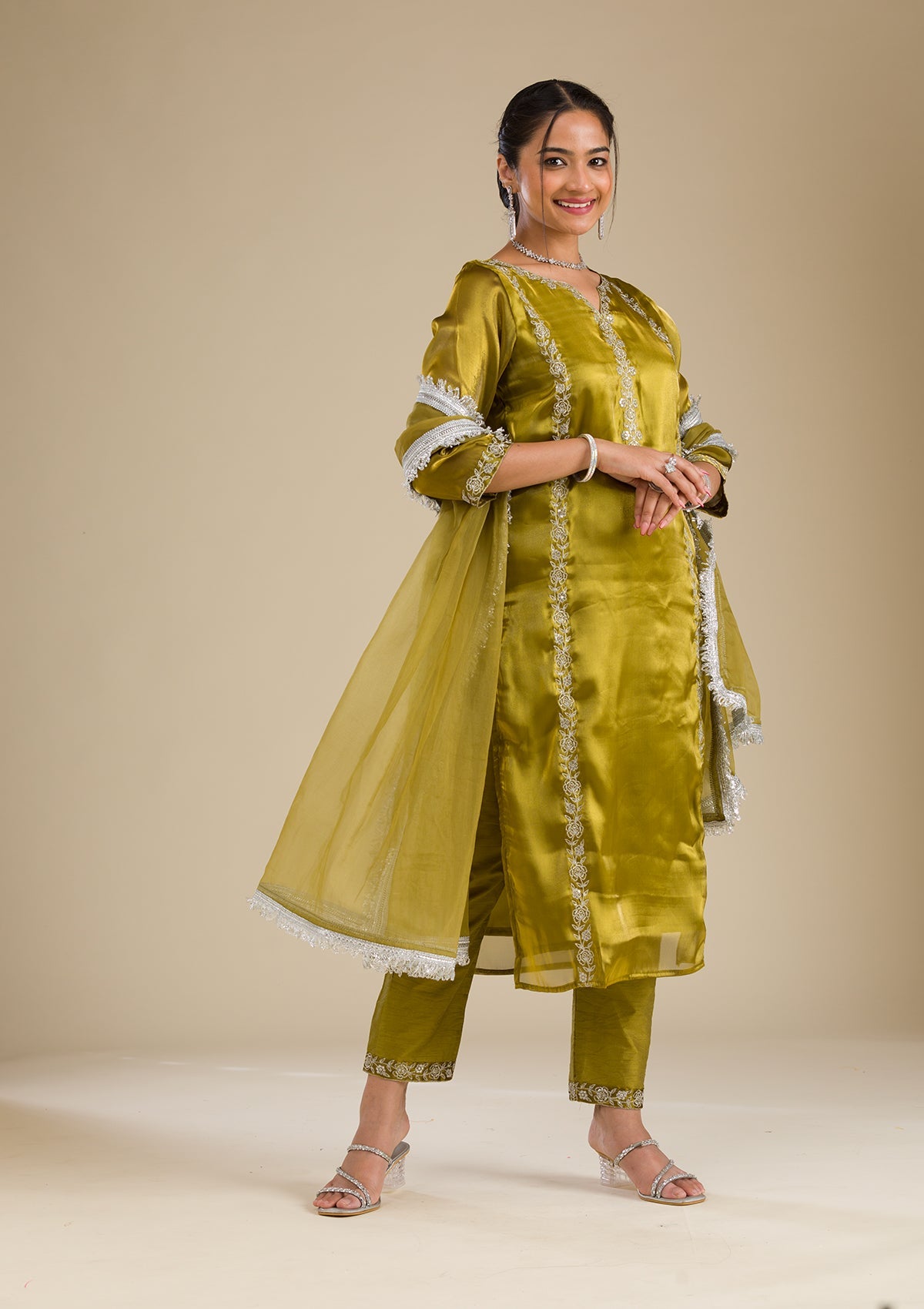 Koskii Mehendi Zariwork Crepe Readymade Salwar Suit