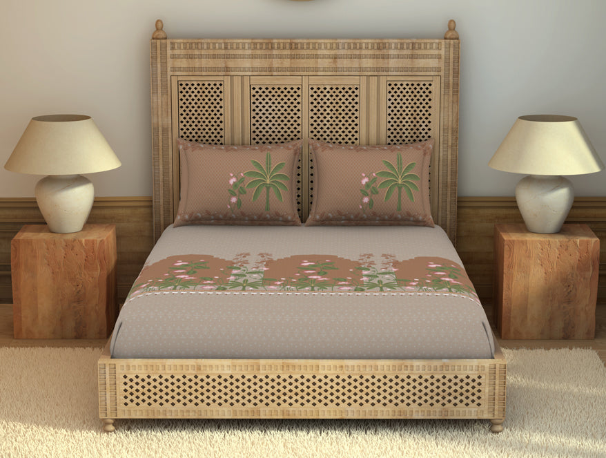 Spaces India Pichwai Ornate Light Orange 100% Cotton King Size Bedsheet - Rangana by Spaces