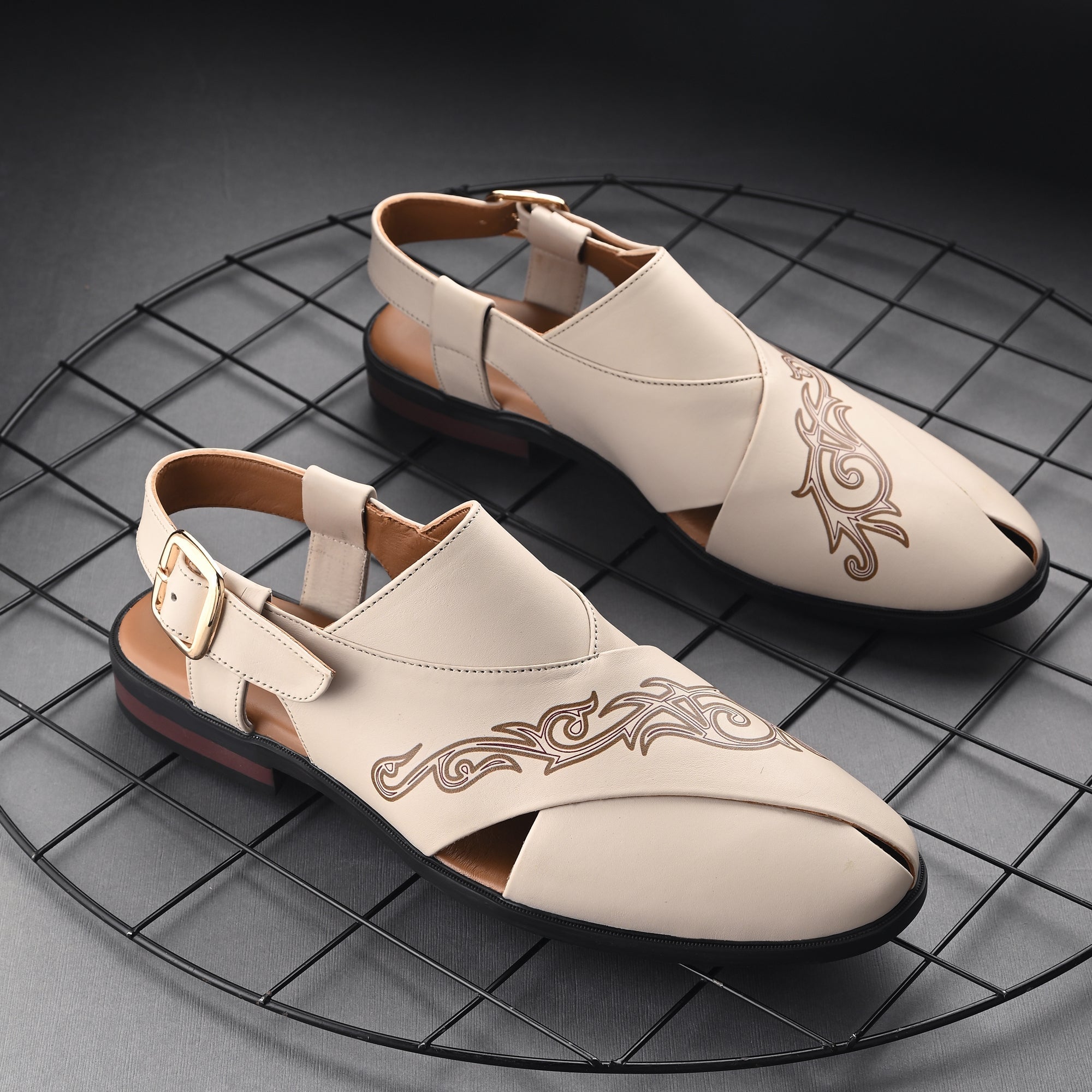 Handpainted Peshawari Sandals by Lafattio – White - view 2