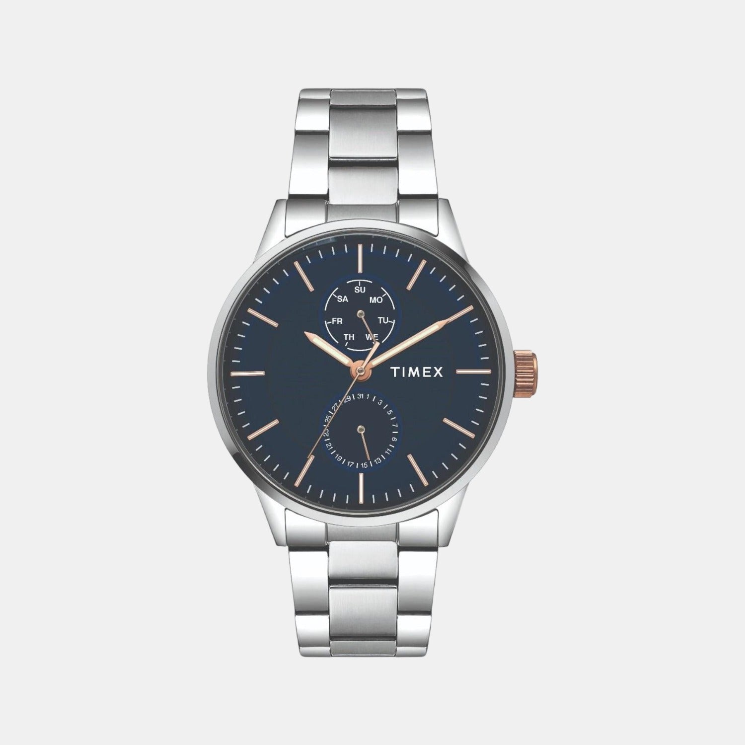 Timex Fashion Men Quartz Blue Dial Multi-Function Stainless Steel Watch TWEG19901