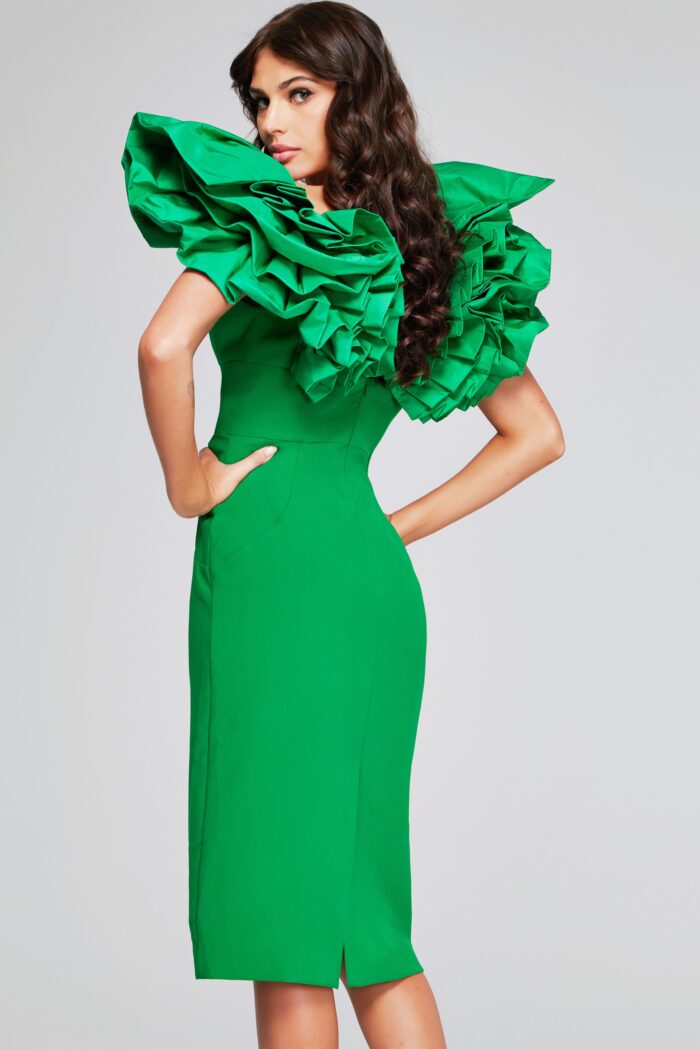 Jovani 40662 Midi Ruffle Cocktail Dress – Emerald - view 4