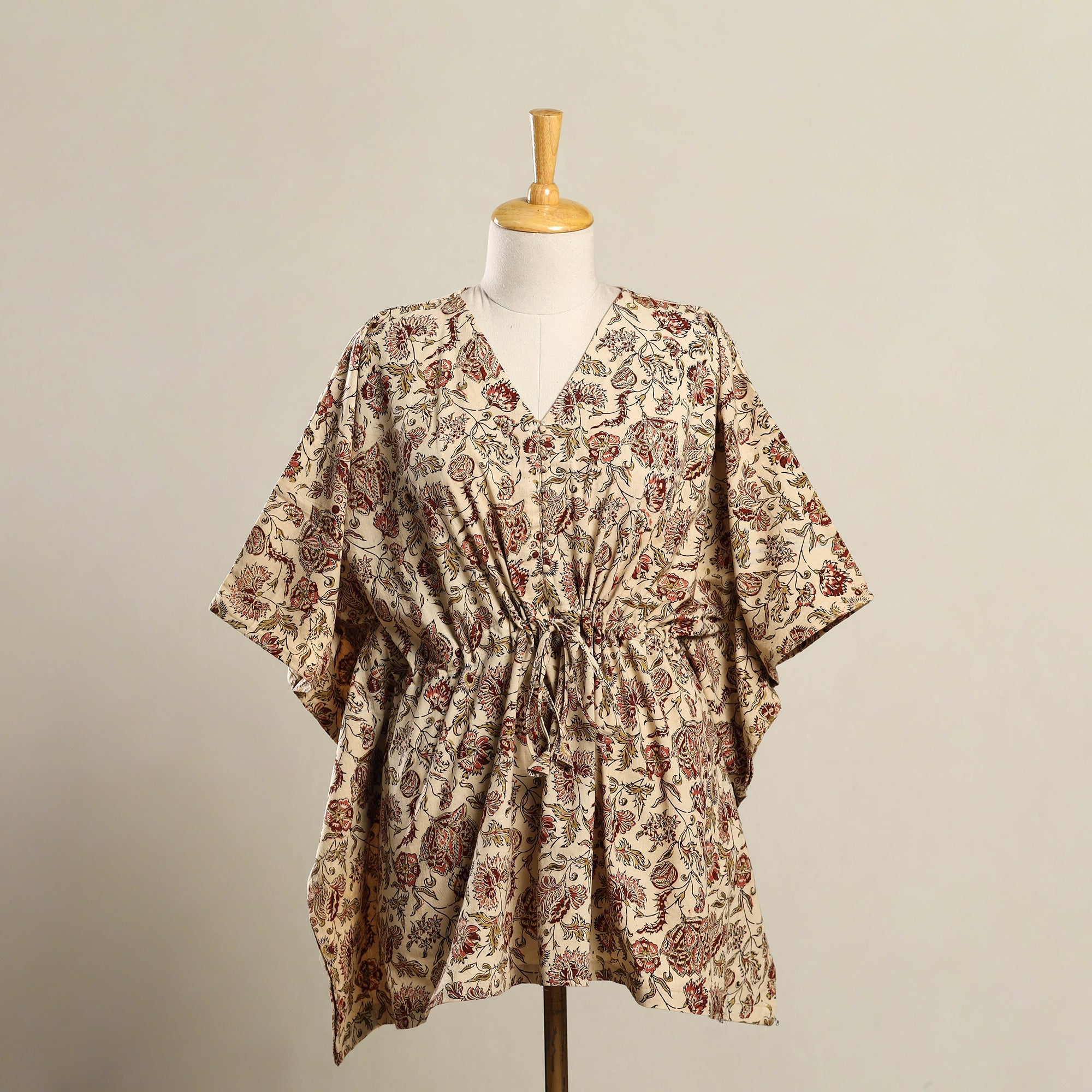 ITOKRI CASUALS Beige - Kalamkari Block Print Cotton Kaftan (Short) 17
