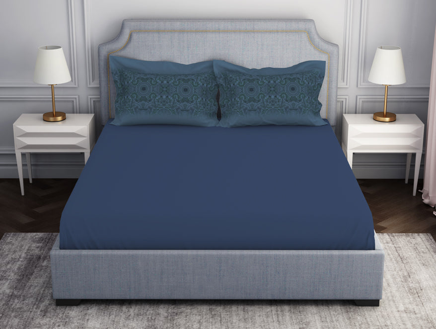 Spaces India Ornamenta Ornate Mineral Blue 100% Cotton King Size Bedsheet - Essentials by Spaces