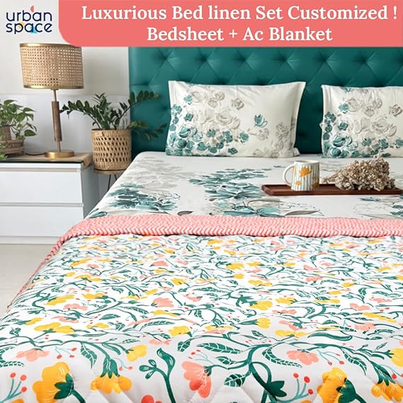 Urban Space -Home Furnishing Store Cotton Bedsheet + AC Blanket Combo Pack - (Combo 27 - Kashmir+ Majestic Aqua bedsheet) - view 2