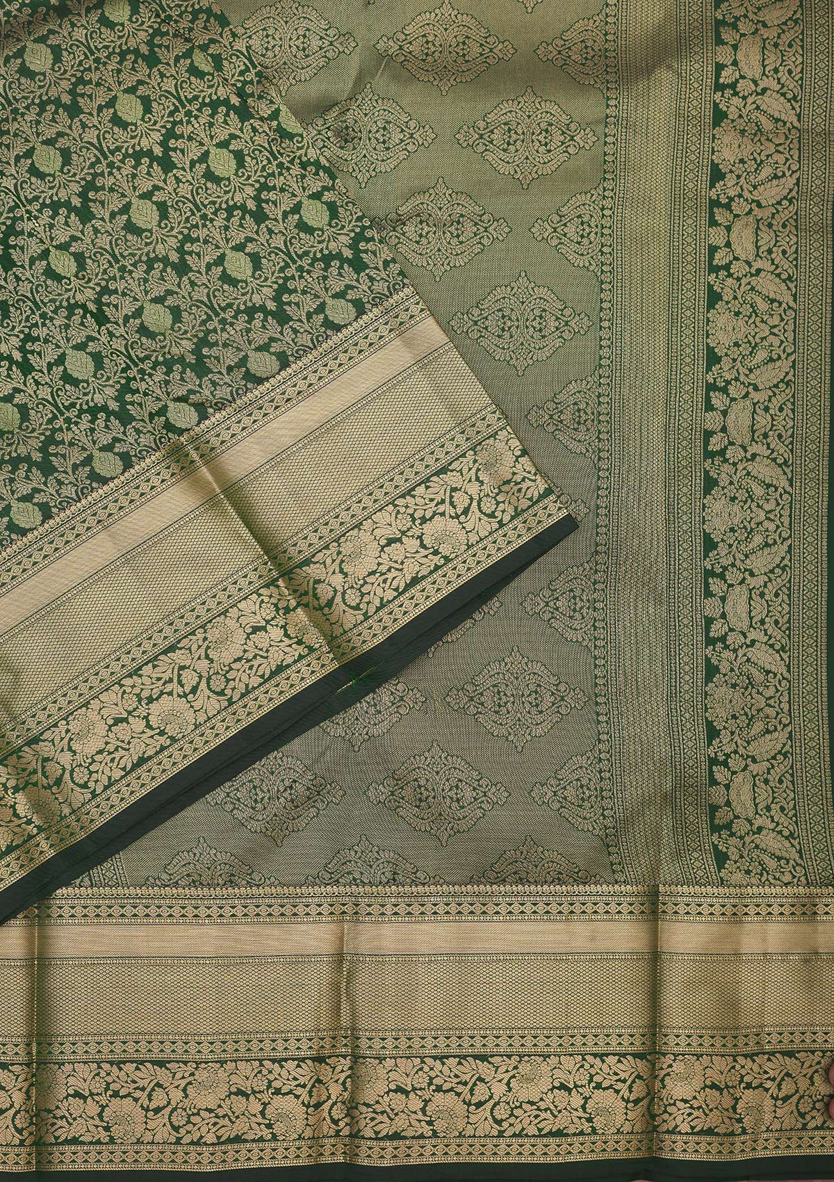 Koskii Bottle Green Zariwork Pure Silk Saree – Women's - view 3