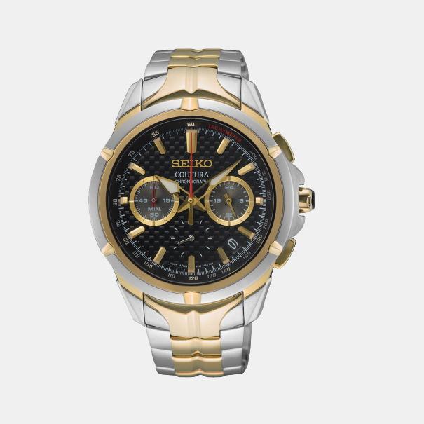 Seiko Coutura Men Quartz Black Dial Chronograph Stainless Steel Watch SSB434P9
