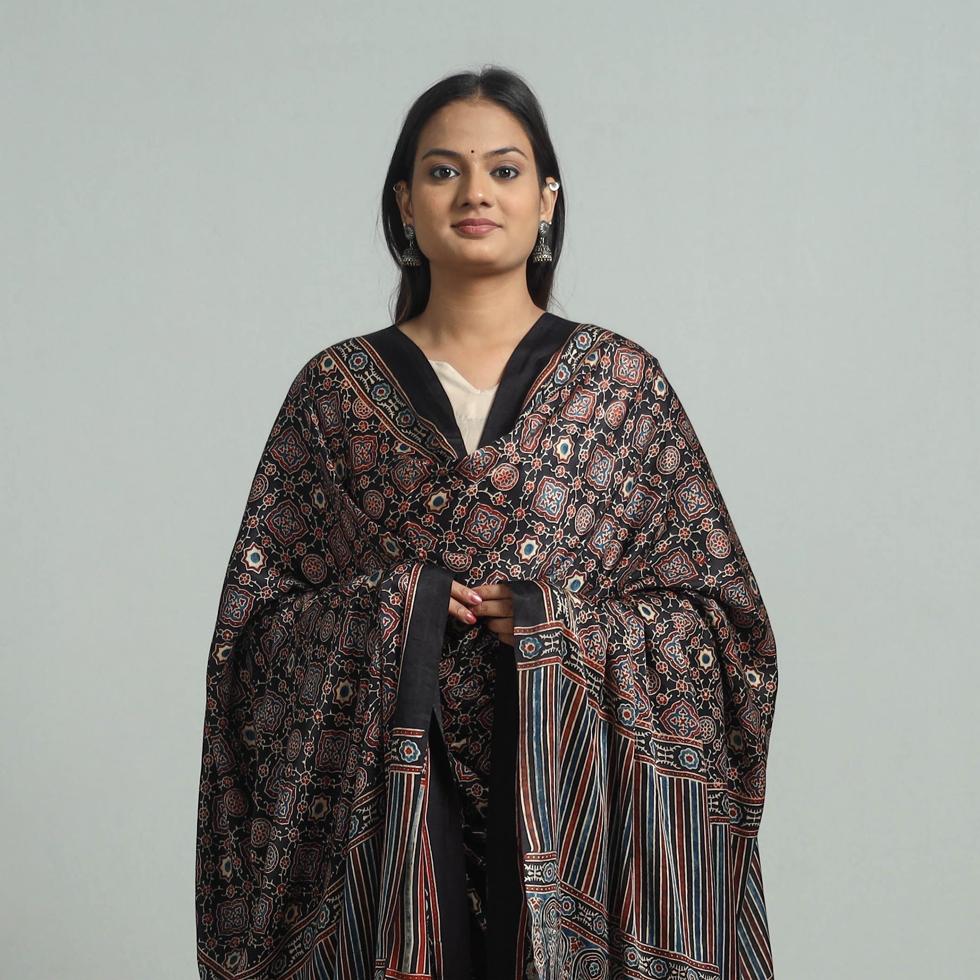 KACHCHH JI CHHAAP Black - Modal Silk Block Print Ajrakh Dupatta 86 - view 3