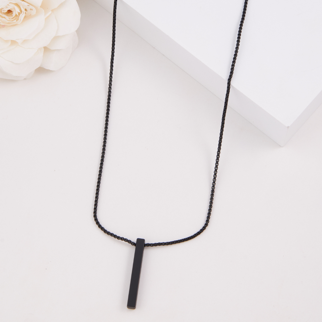 Branta Black Bar Pendant Chain Necklace For Men - view 3